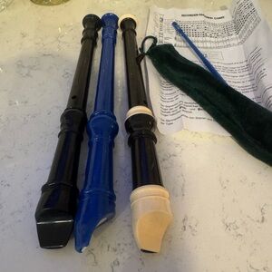 Set of Three Recorders in Black, Blue, and Cream